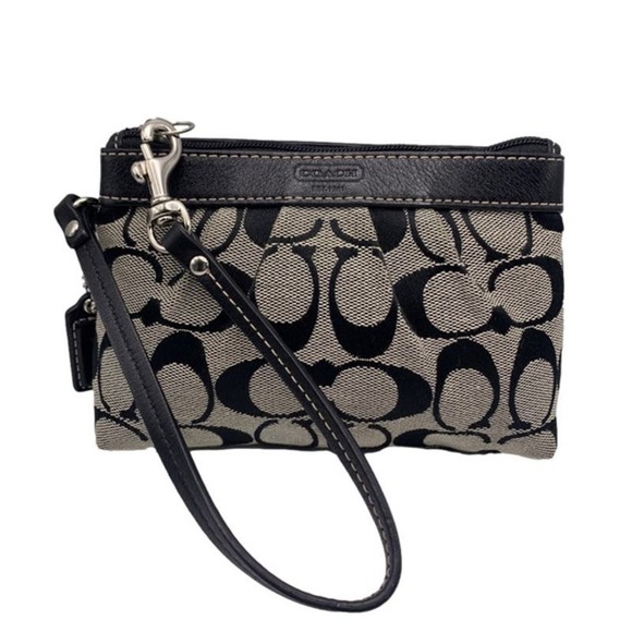 COACH Black and Gray Signature Canvas Wristlet - Picture 1 of 8